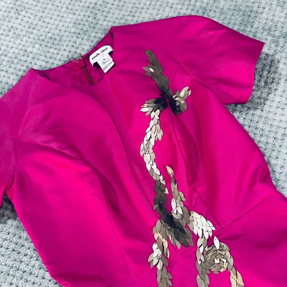 VINTAGE PAMELA ROLAND PARIS HILTON RUNWAY SHORTSLEEVE PURPLE SEQUIN SILVER DRESS - Picture 5 of 10